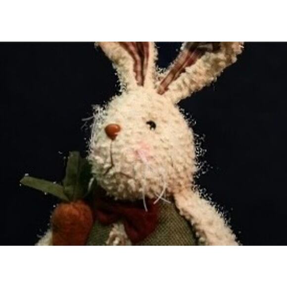 Primitive Sitting Tea-Stained Bunny with Carrot and Green Vest, Weighted Bottom. - Picture 2 of 5